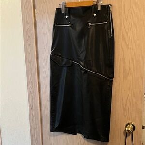 Zara Black Faux Leather Pencil Skirt with Zipper Accents